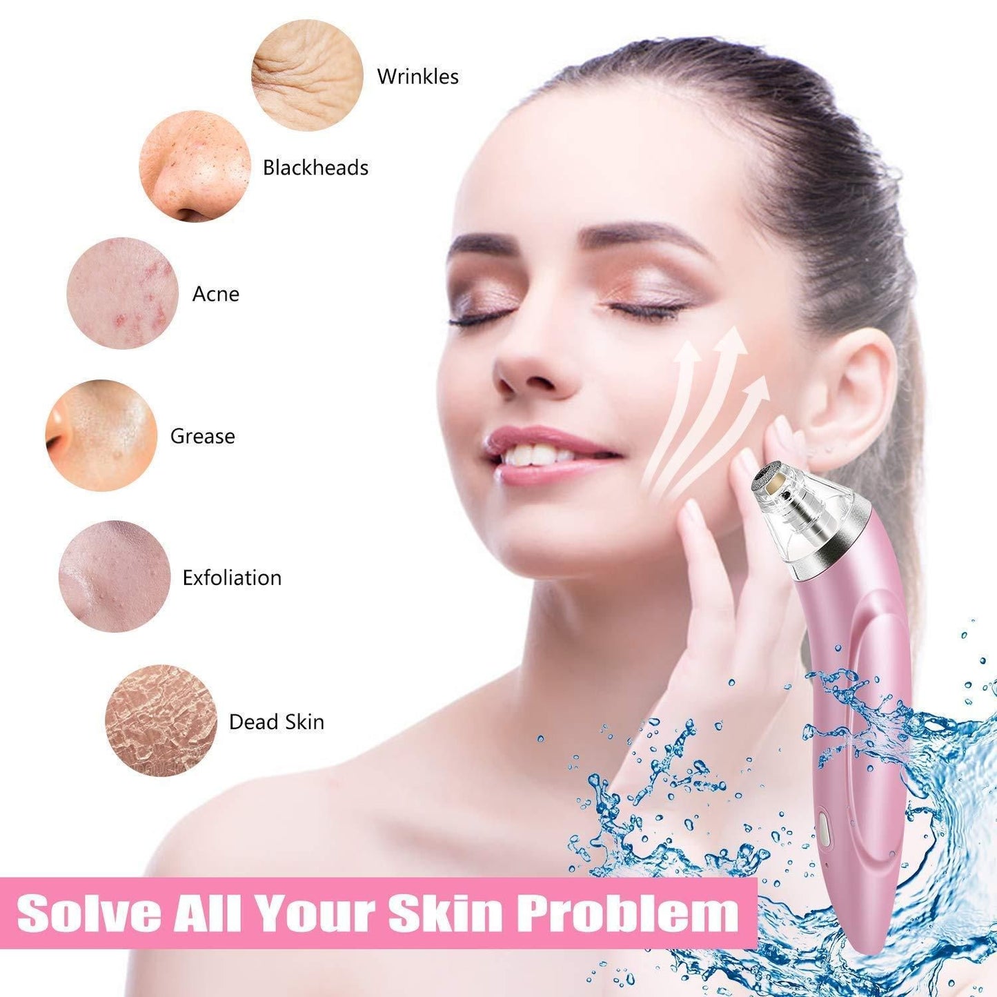 Vacuum acne pore cleaner demonstrating effective removal of blackheads and dead skin for clear skin
