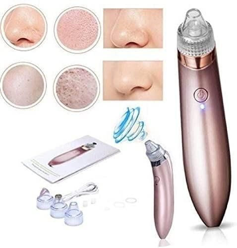 Vacuum acne pore cleaner in rose gold with various suction heads for effective skin treatment