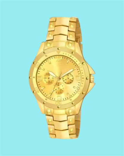 Gold stainless steel watch men with a bold design and chronograph features for stylish wear