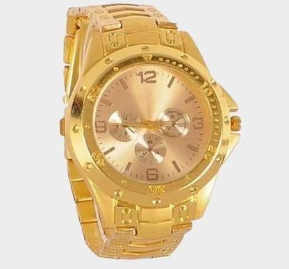 Stylish gold stainless steel watch men with chronograph features and bold dial design