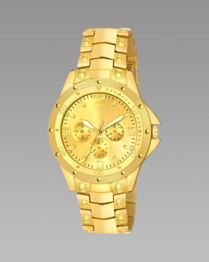 Stylish gold stainless steel watch men with bold face and sturdy link bracelet design