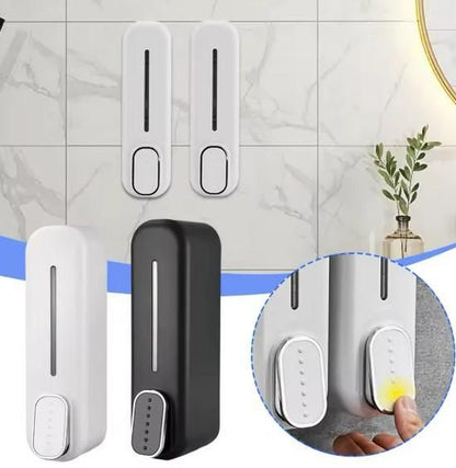 Wall-mounted soap dispenser set in black and white for convenient and stylish handwashing